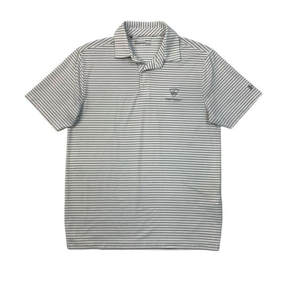 Under Armour Polo Shirt Mens M Medium White Charcoal Heatgear Striped TopGolf - Picture 1 of 10